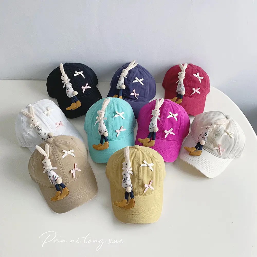 Children's Cartoon Rabbit Cap Blue Beige Bow Cap — feature 22