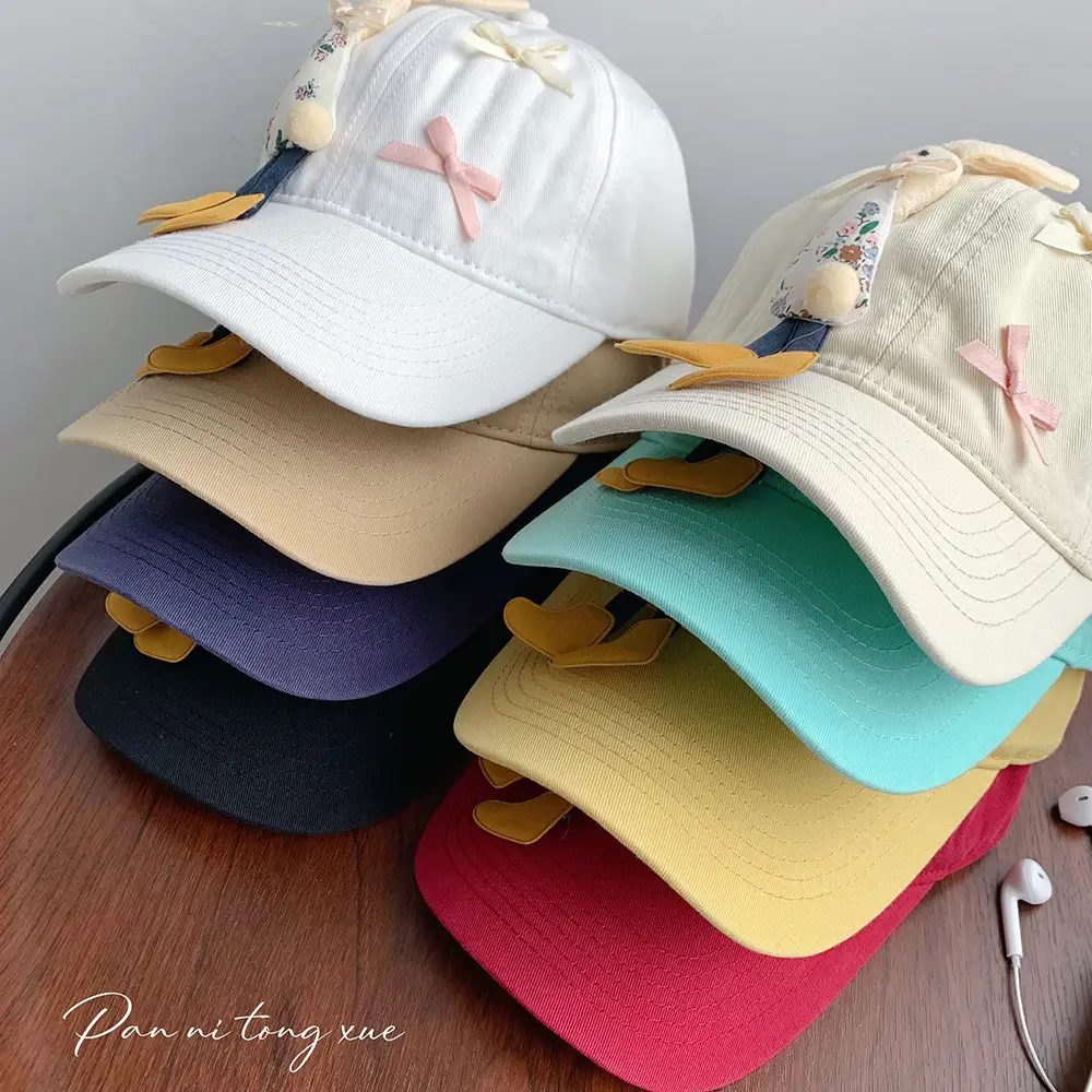 Children's Cartoon Rabbit Cap Blue Beige Bow Cap — feature 27