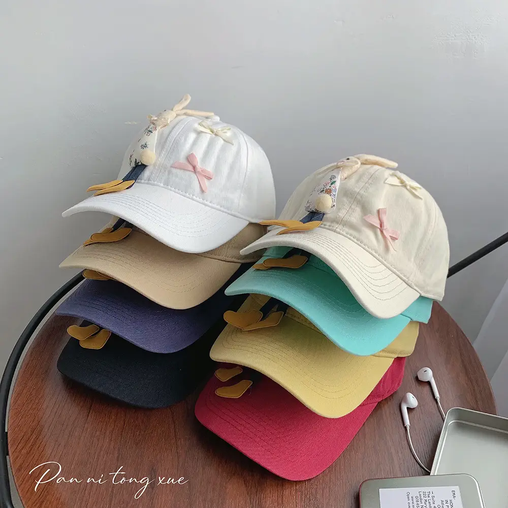 Children's Cartoon Rabbit Cap Blue Beige Bow Cap — feature 28