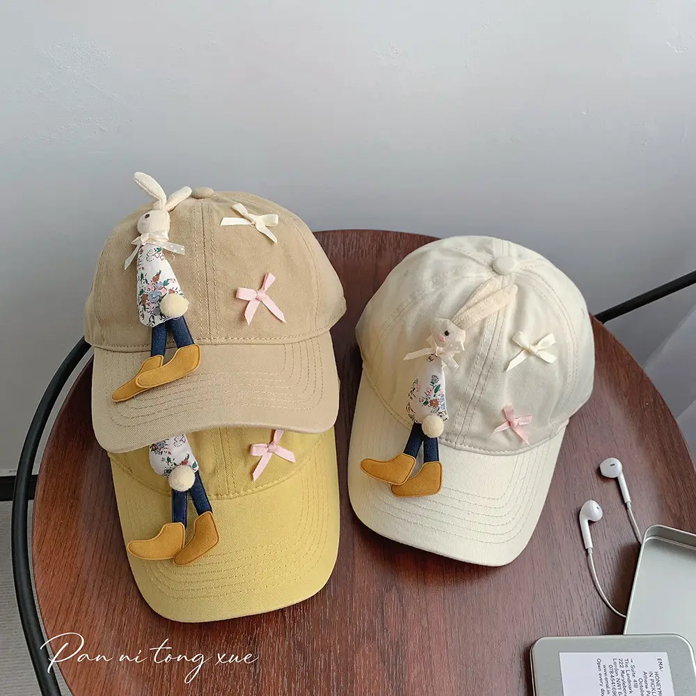 Children's Cartoon Rabbit Cap Blue Beige Bow Cap — feature 29