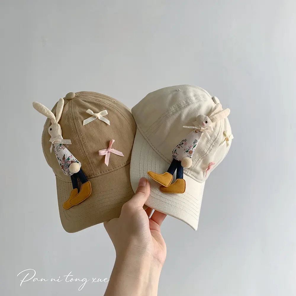 Children's Cartoon Rabbit Cap Blue Beige Bow Cap — feature 31
