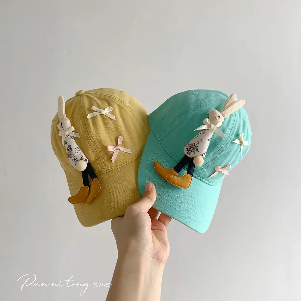 Children's Cartoon Rabbit Cap Blue Beige Bow Cap — feature 32