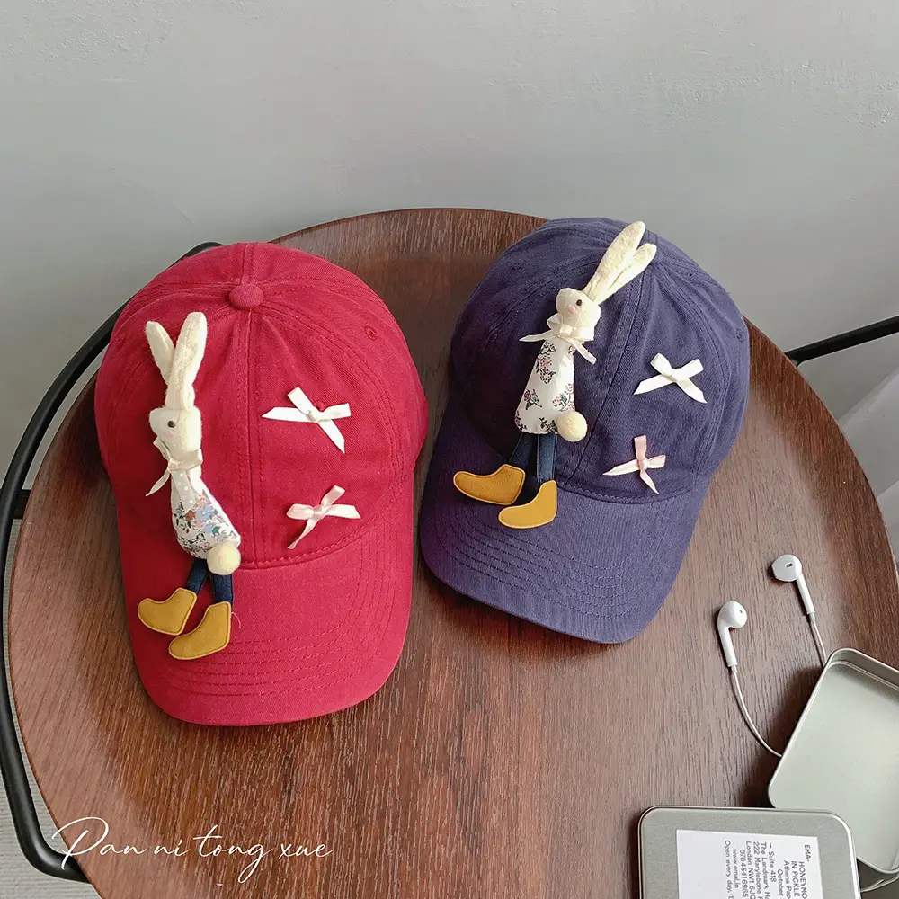 Children's Cartoon Rabbit Cap Blue Beige Bow Cap — feature 33