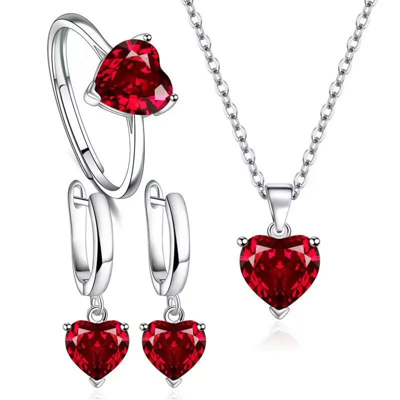 Red Heart Zircon Necklace for Women