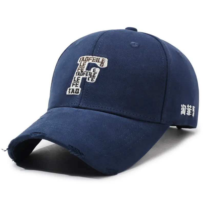 Unisex Navy Blue Embroidered Baseball Cap with F Letter Sun Protection - Image 4