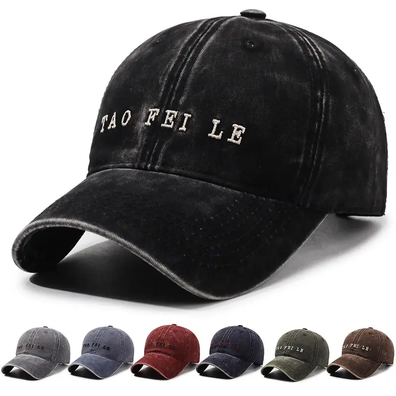 Black Distressed Letter Embroidered Cap for Men Women - Image 9