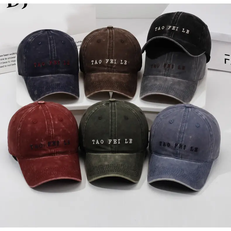 Black Distressed Letter Embroidered Cap for Men Women — feature 8