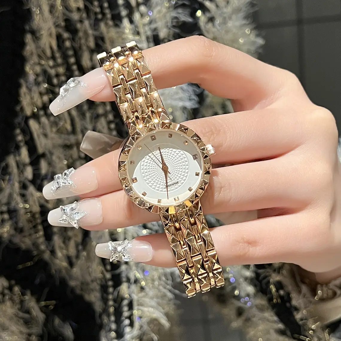 Women's Gold Quartz Waterproof Wristwatch with Steel Strap - Image 2