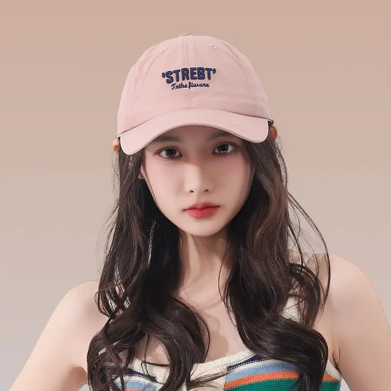 Women Pink Street Style Baseball Cap with Embroidered Letter