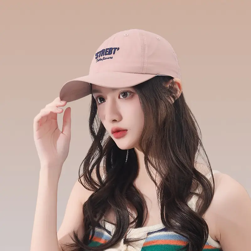 Women Pink Street Style Baseball Cap with Embroidered Letter — feature 1
