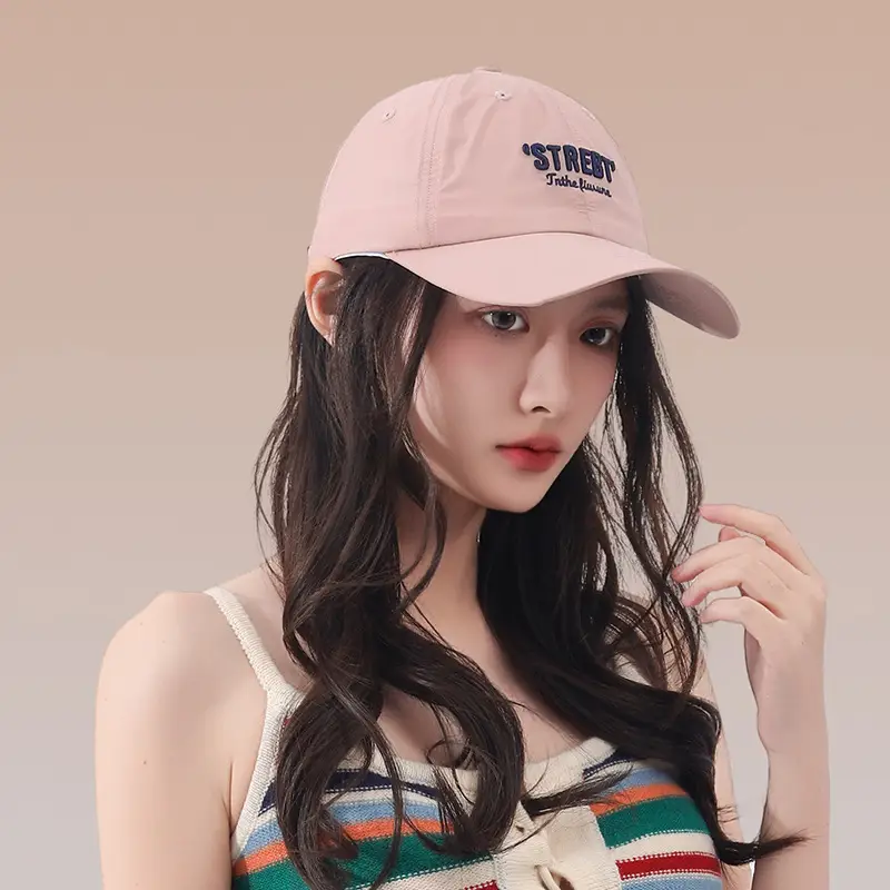 Women Pink Street Style Baseball Cap with Embroidered Letter
