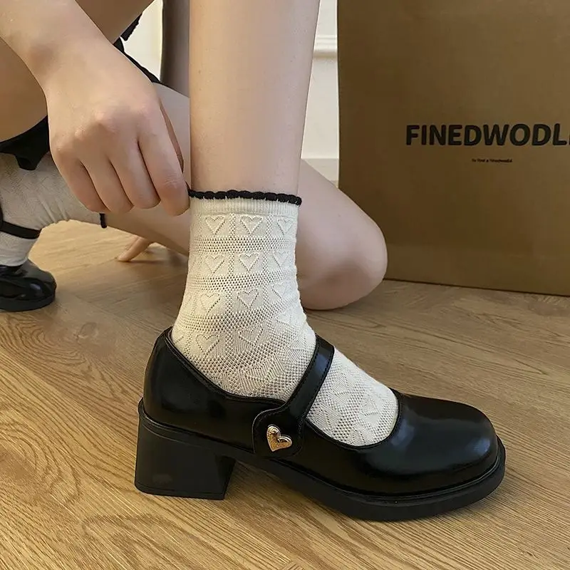 2025 New French-style Mary Jane Small Leather Shoes Women's Spring and Autumn All-match One-character Round Toe Chunky Heel JK Single-layer Shoes with Skirt