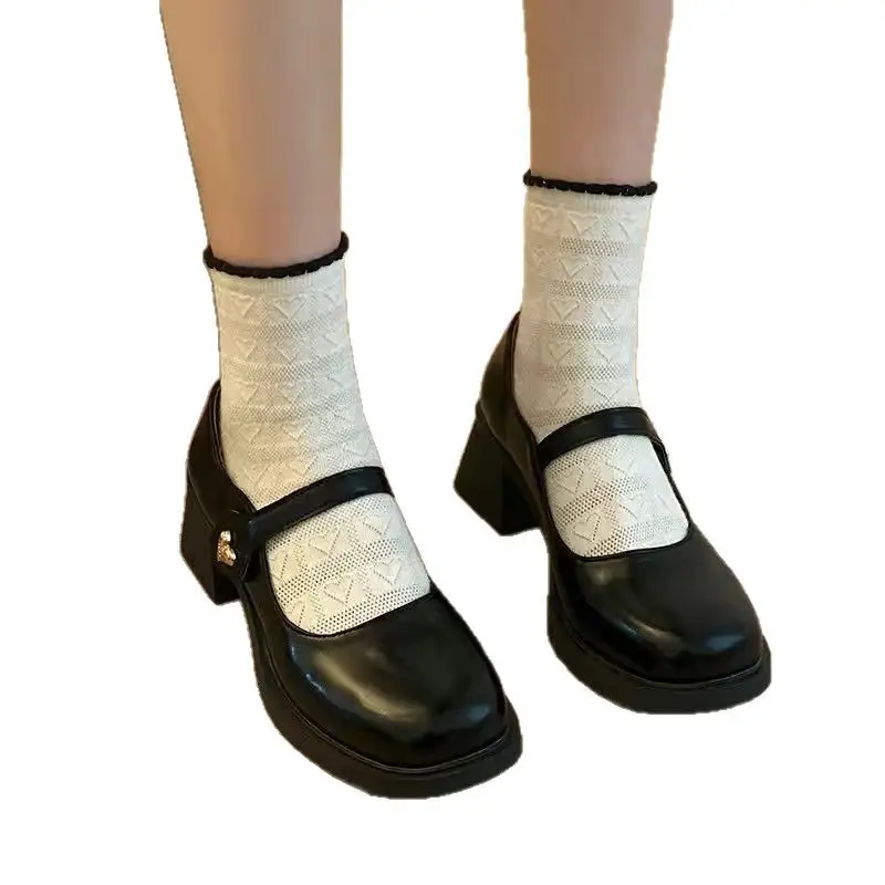 2025 New French-style Mary Jane Small Leather Shoes Women's Spring and Autumn All-match One-character Round Toe Chunky Heel JK Single-layer Shoes with Skirt