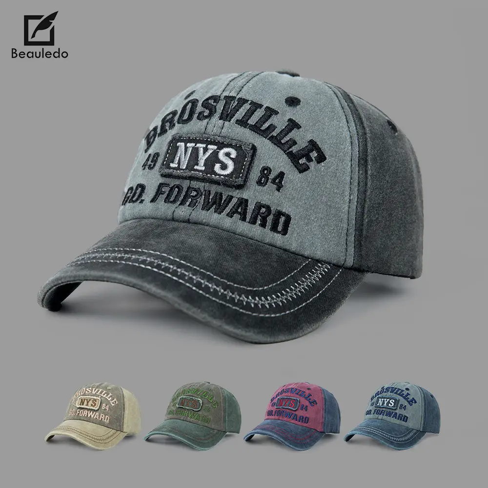 American Style Retro Washed Old Letter Baseball Cap Women's Wide Brim Big Head Face Small Soft Top Duck Tongue Hat for Men - Image 6