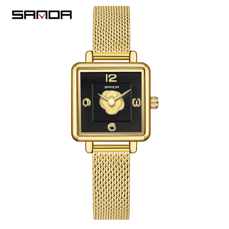 Sanda Square Watch Rose Gold Mesh Strap Waterproof Business Quartz - Image 4