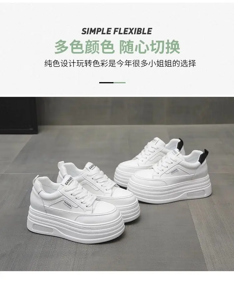 White Thick Casual Board Shoes Women's 2025 Spring — feature 2