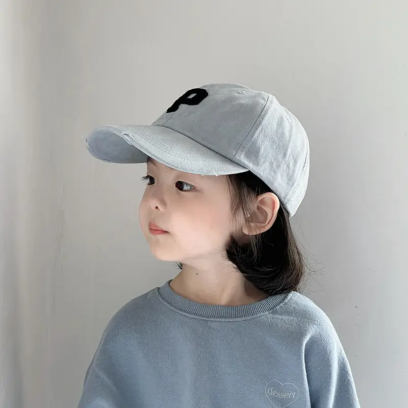 Kids Baseball Cap Grey Korean Western Style