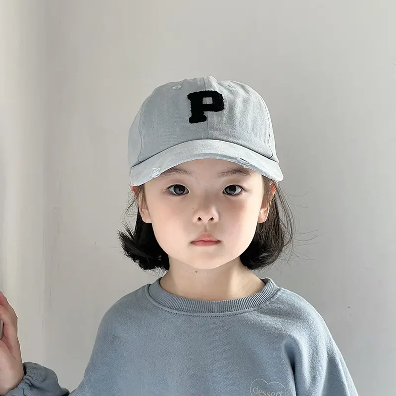 Kids Baseball Cap Grey Korean Western Style