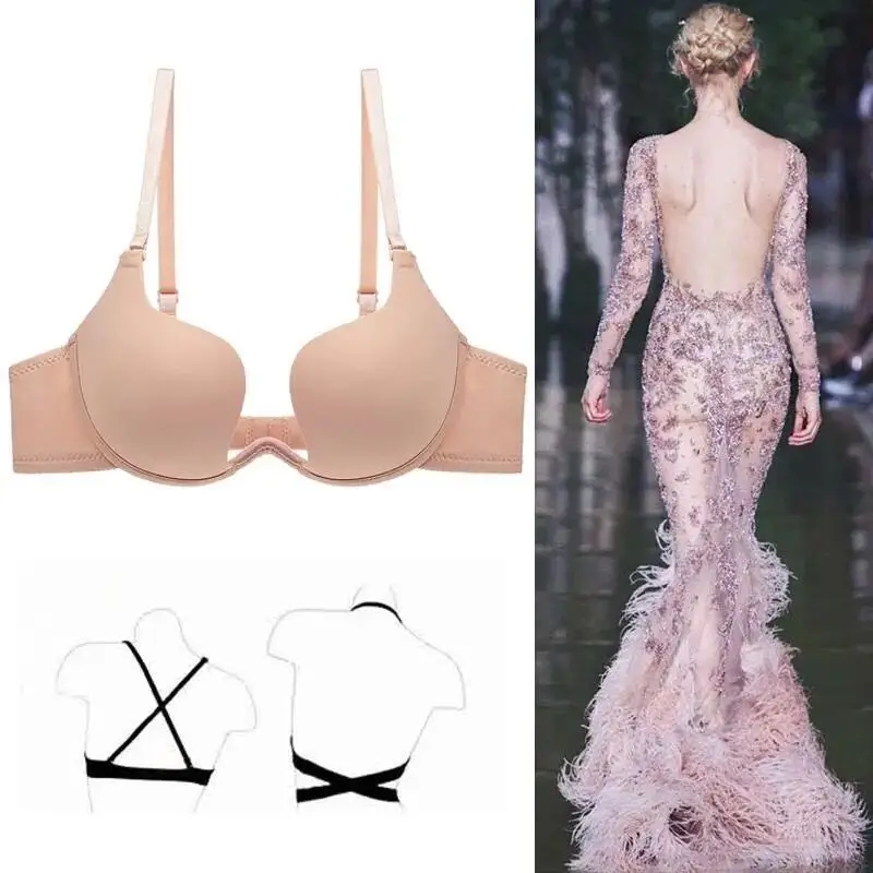 Invisible backless deep v sexy seamless gathered mango cup U-shaped beautiful back underwear wedding dress bra neck bra bra