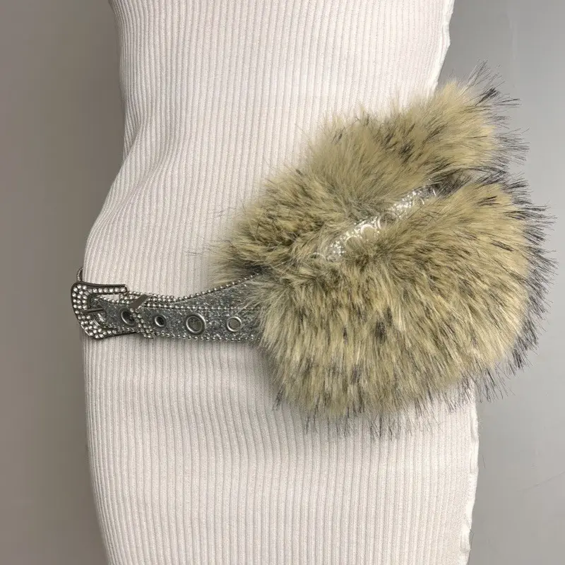 Faux Fur Pin Belt for Women New Y2K