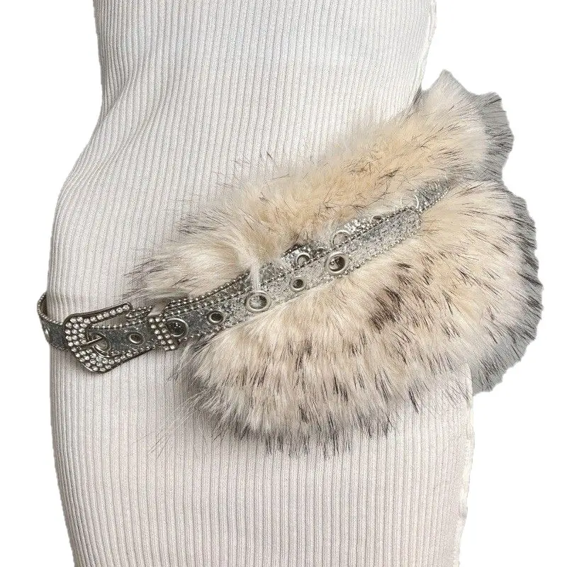 Faux Fur Pin Belt for Women New Y2K