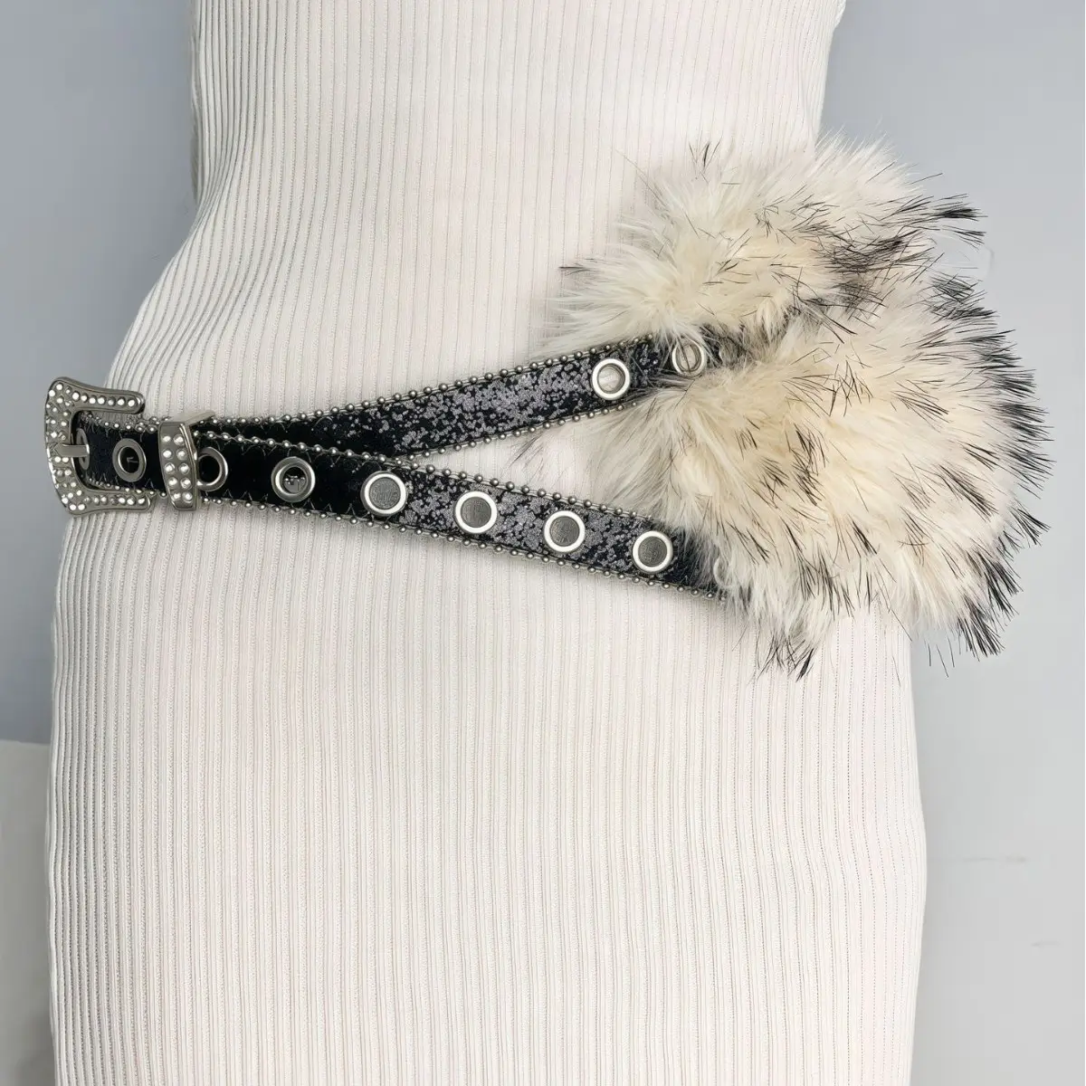 Faux Fur Pin Belt for Women New Y2K