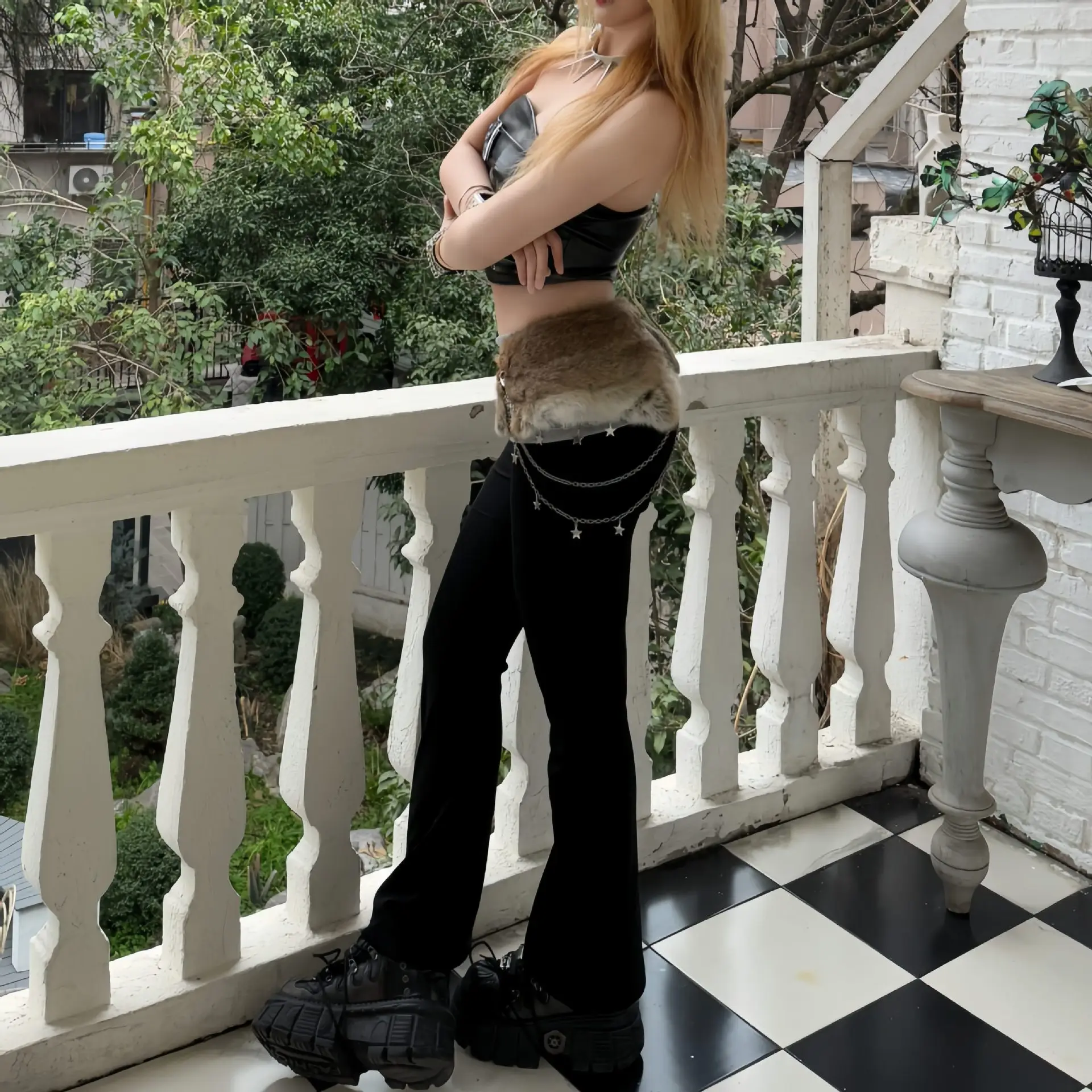 Faux Fur Pin Belt for Women New Y2K