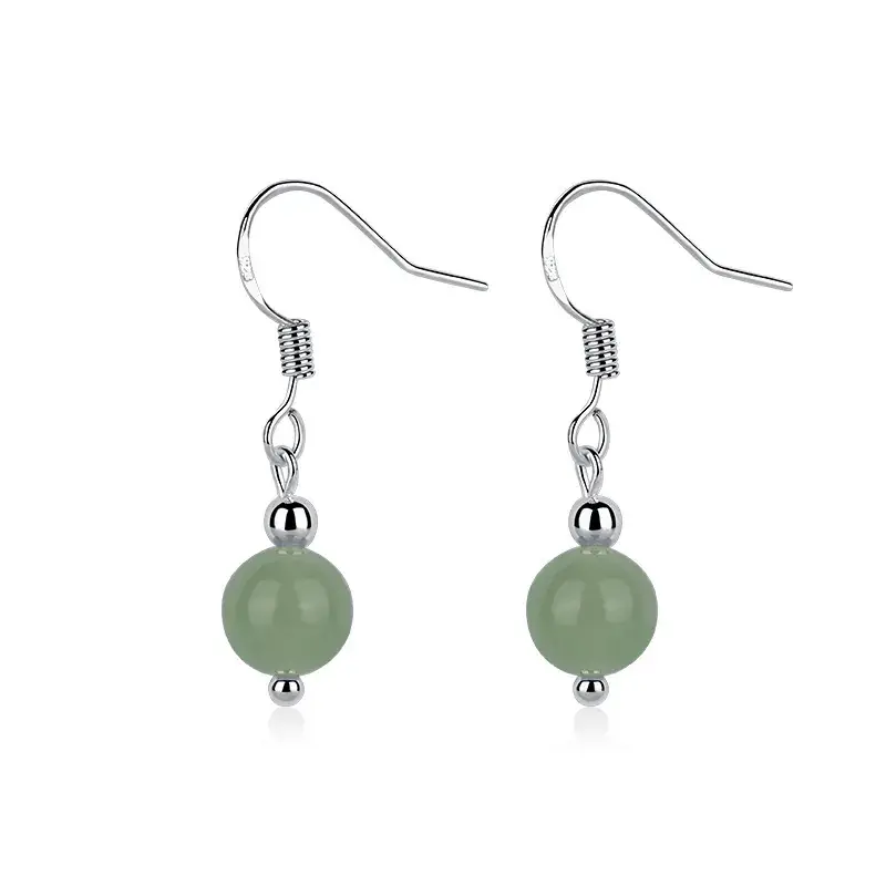Green Jade Earrings for Women, Round Bead Design, Elegant Ethnic Wear