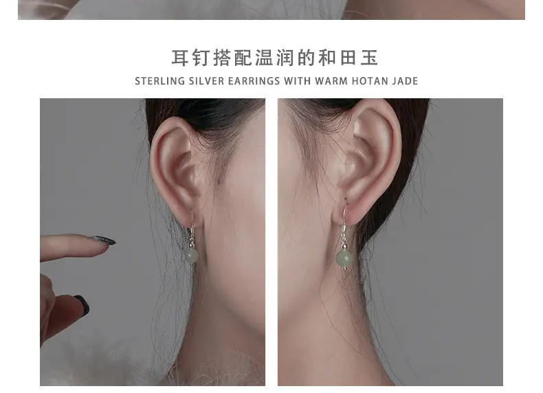 Green Jade Earrings for Women, Round Bead Design, Elegant Ethnic Wear — feature 10