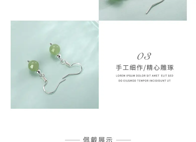 Green Jade Earrings for Women, Round Bead Design, Elegant Ethnic Wear — feature 8