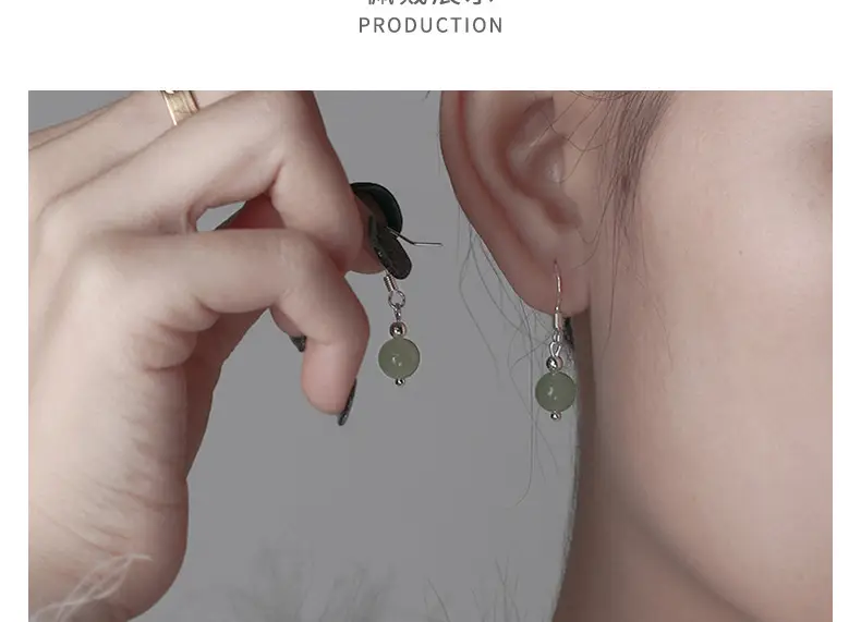 Green Jade Earrings for Women, Round Bead Design, Elegant Ethnic Wear — feature 9