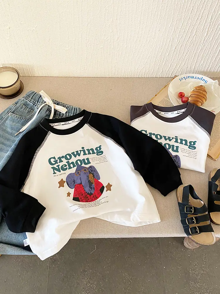 Children's Cotton Raglan Sleeve T-Shirt Boys Spring Autumn - Image 5