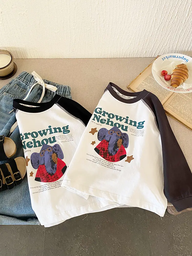 Children's Cotton Raglan Sleeve T-Shirt Boys Spring Autumn - Image 6