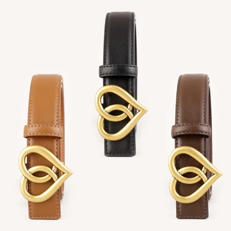 Women's Belt with Gold Heart Buckle 3 Colors 100cm - Image 2