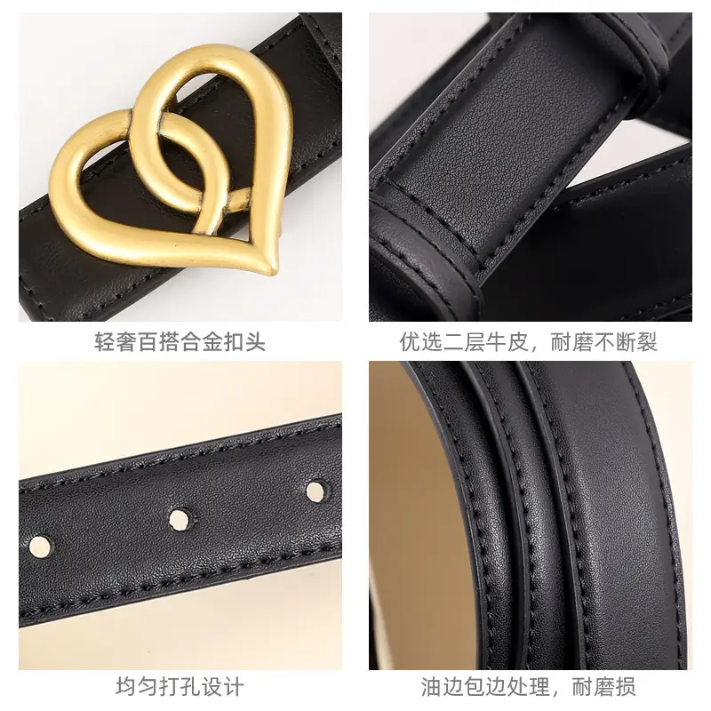 Women's Belt with Gold Heart Buckle 3 Colors 100cm - Image 3