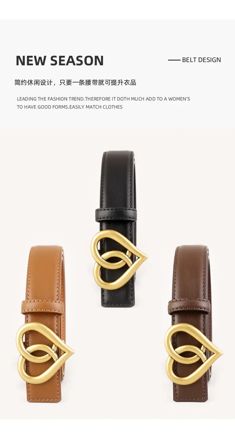 Women's Belt with Gold Heart Buckle 3 Colors 100cm — feature 12
