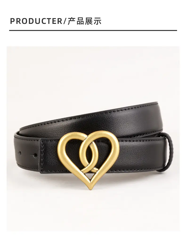Women's Belt with Gold Heart Buckle 3 Colors 100cm — feature 19