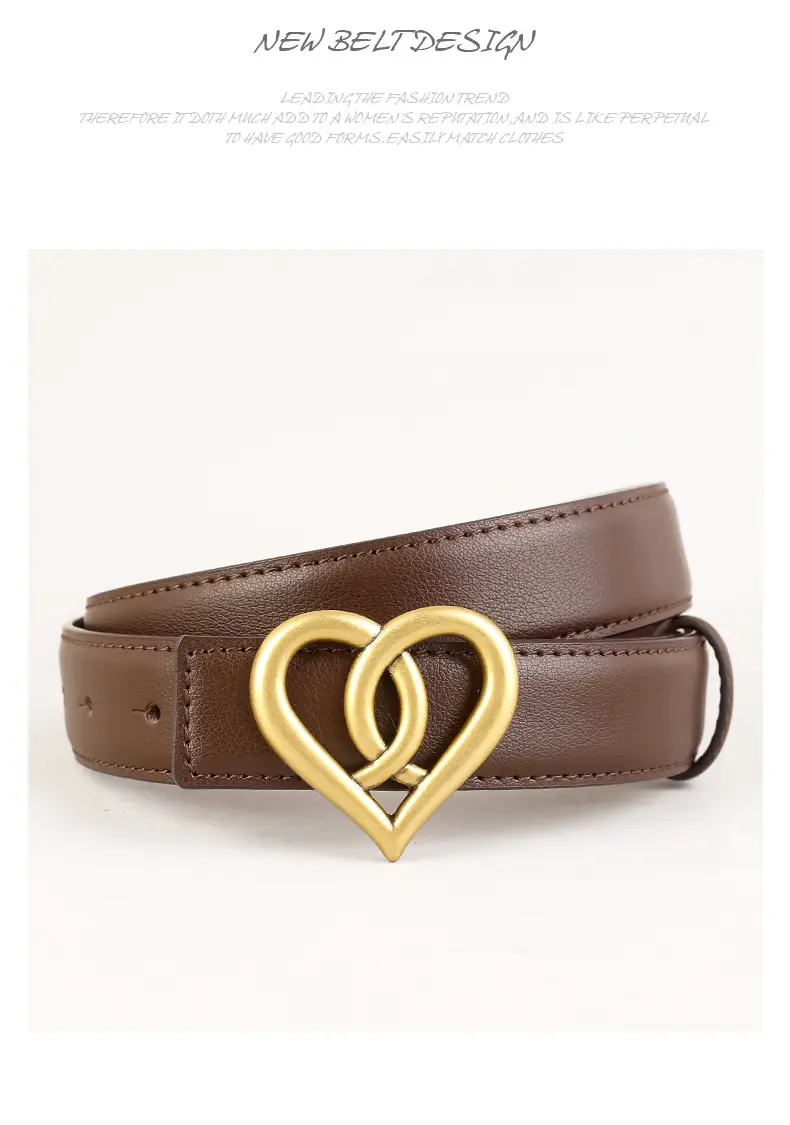 Women's Belt with Gold Heart Buckle 3 Colors 100cm — feature 21