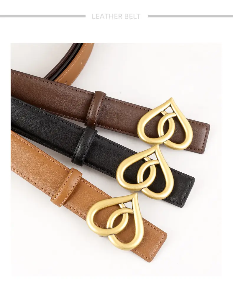 Women's Belt with Gold Heart Buckle 3 Colors 100cm — feature 6