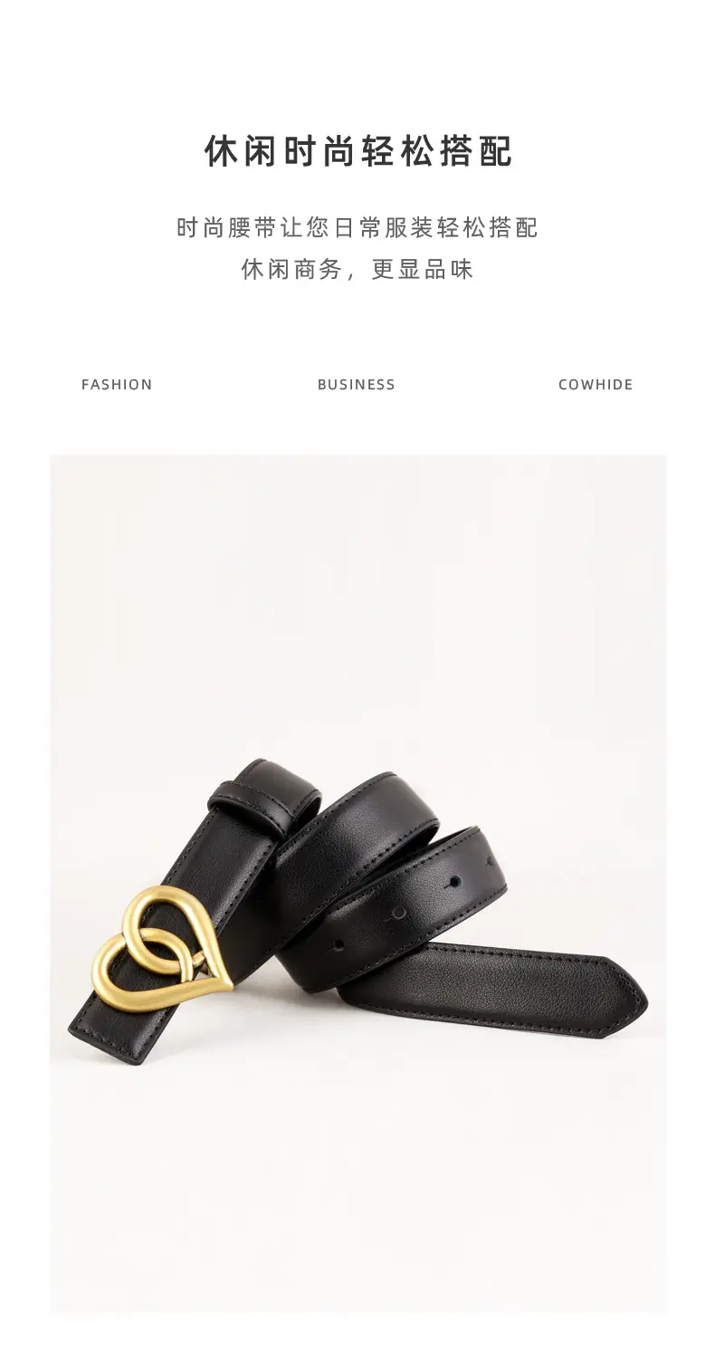 Women's Belt with Gold Heart Buckle 3 Colors 100cm — feature 9