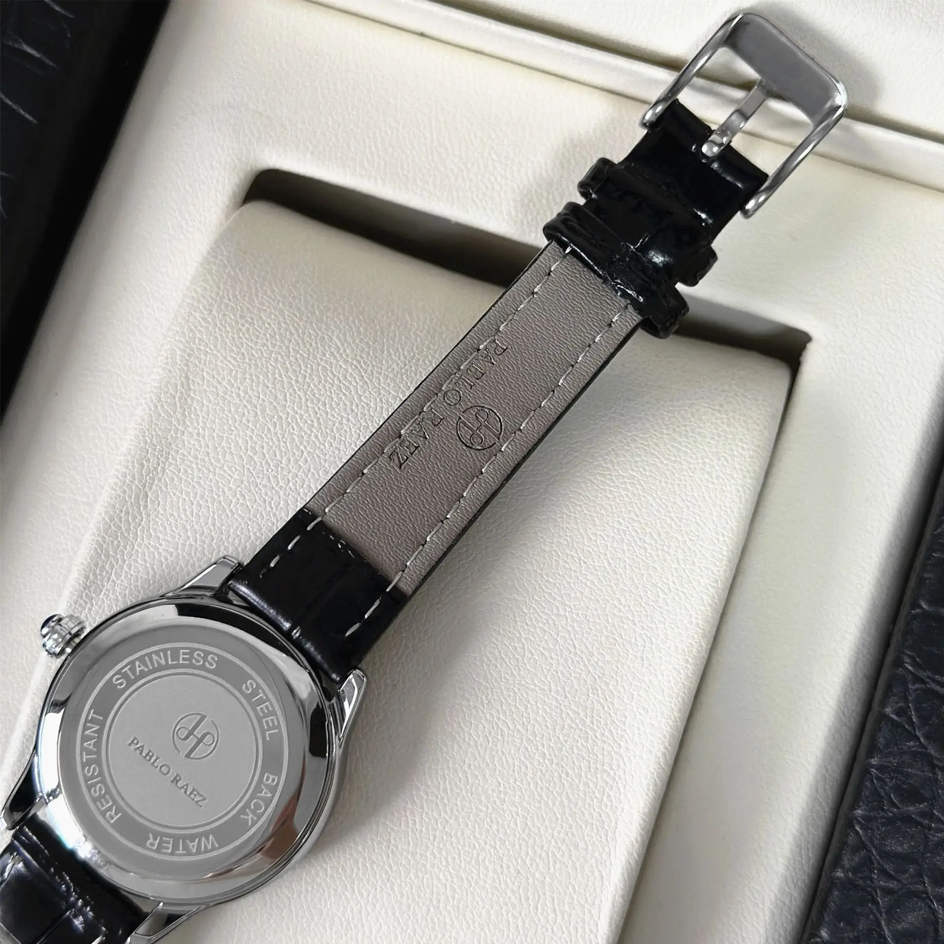 Small Round Rhinestone Ladies Watch Black Leather Strap - Image 7