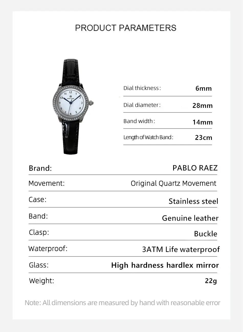 Small Round Rhinestone Ladies Watch Black Leather Strap — feature 20
