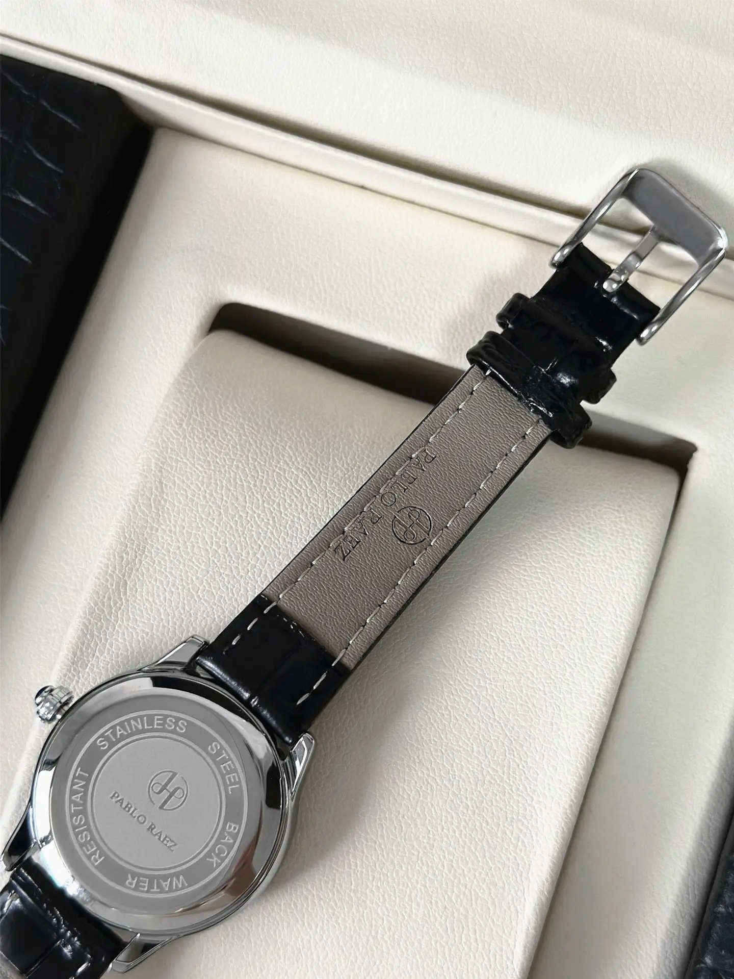 Small Round Rhinestone Ladies Watch Black Leather Strap — feature 9