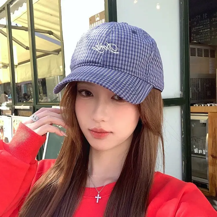 Women Plaid Letter Baseball Cap Spring Summer Wide Brim - Image 5