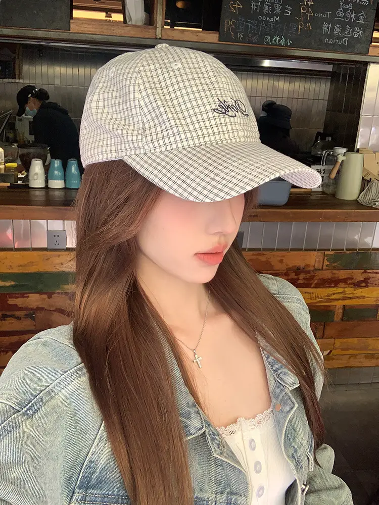 Women Plaid Letter Baseball Cap Spring Summer Wide Brim — feature 10