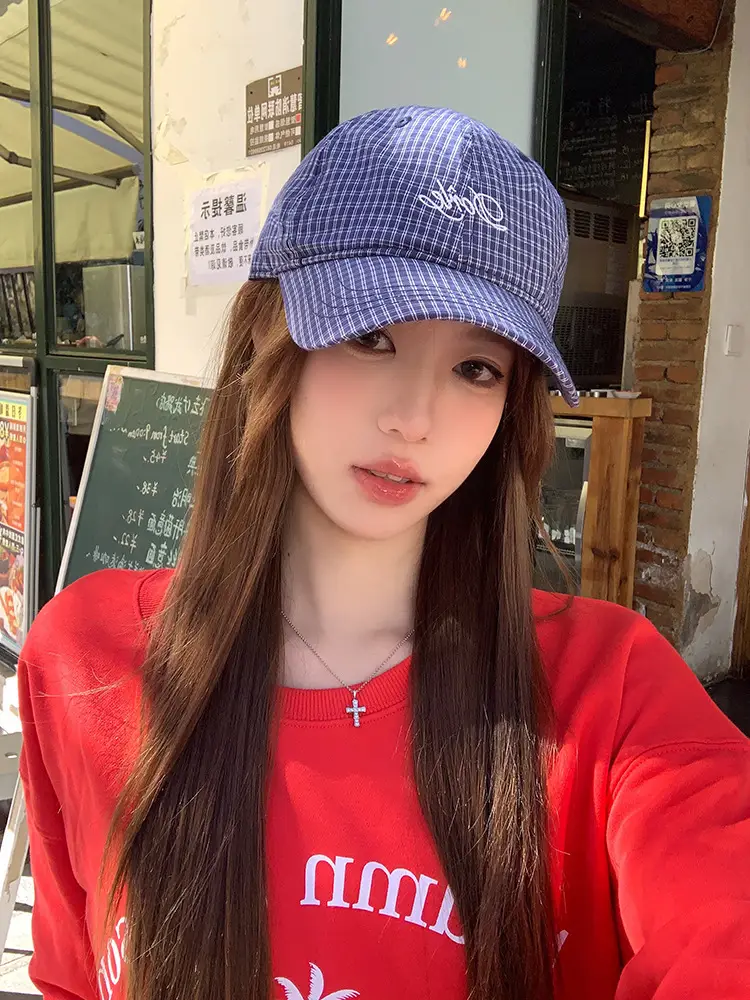 Women Plaid Letter Baseball Cap Spring Summer Wide Brim — feature 3