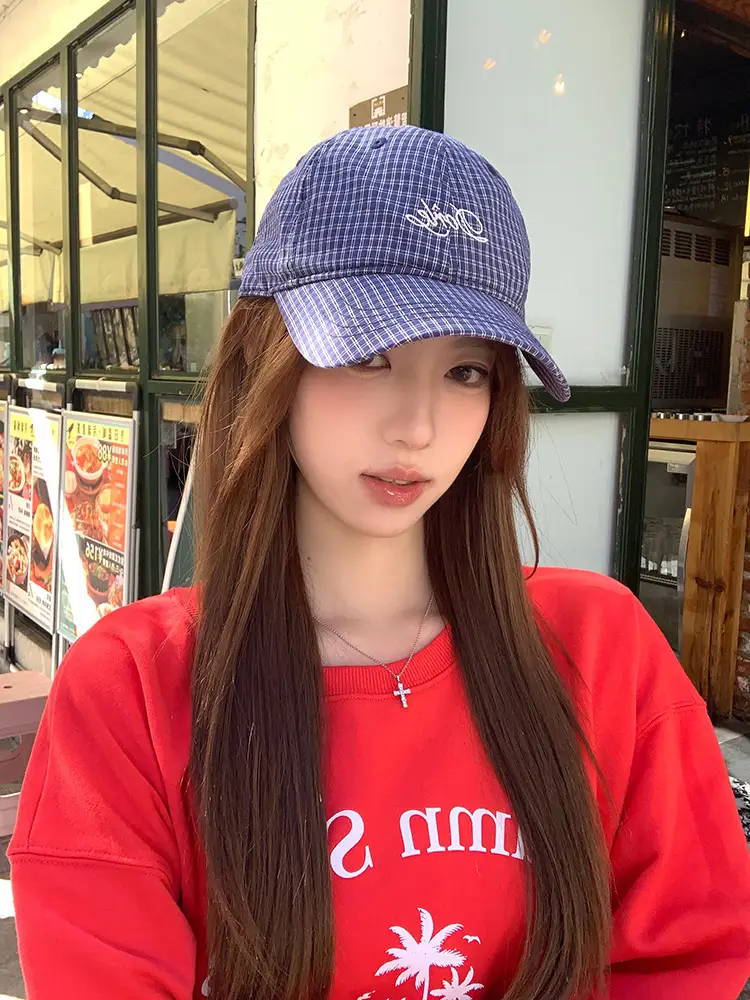 Women Plaid Letter Baseball Cap Spring Summer Wide Brim — feature 4