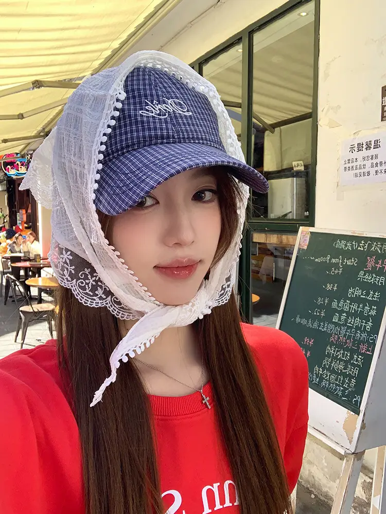 Women Plaid Letter Baseball Cap Spring Summer Wide Brim — feature 5