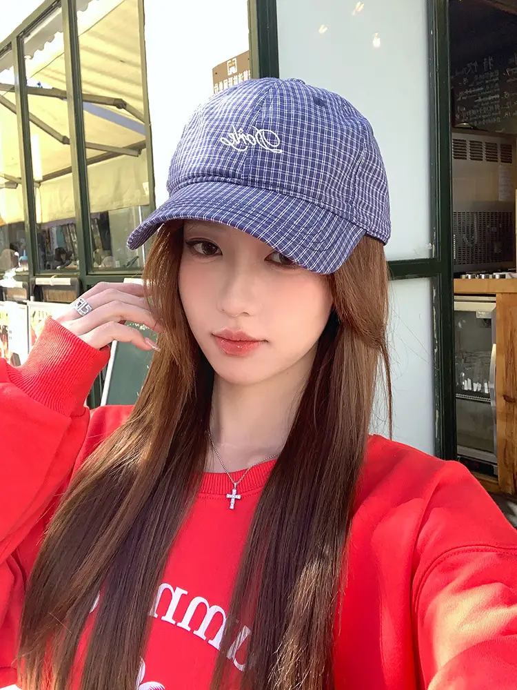 Women Plaid Letter Baseball Cap Spring Summer Wide Brim — feature 6