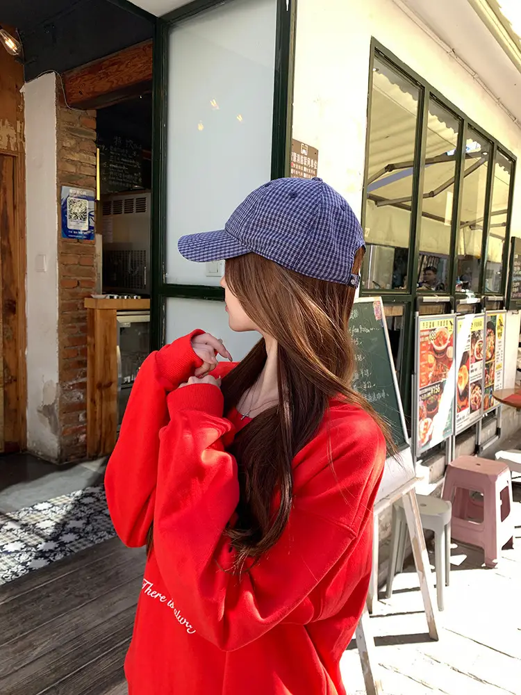 Women Plaid Letter Baseball Cap Spring Summer Wide Brim — feature 7